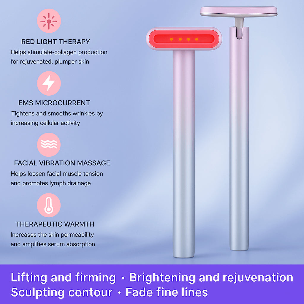 GlowWand™ 4-in-1 Facial Massager with Red Light Therapy & EMS Microcurrent